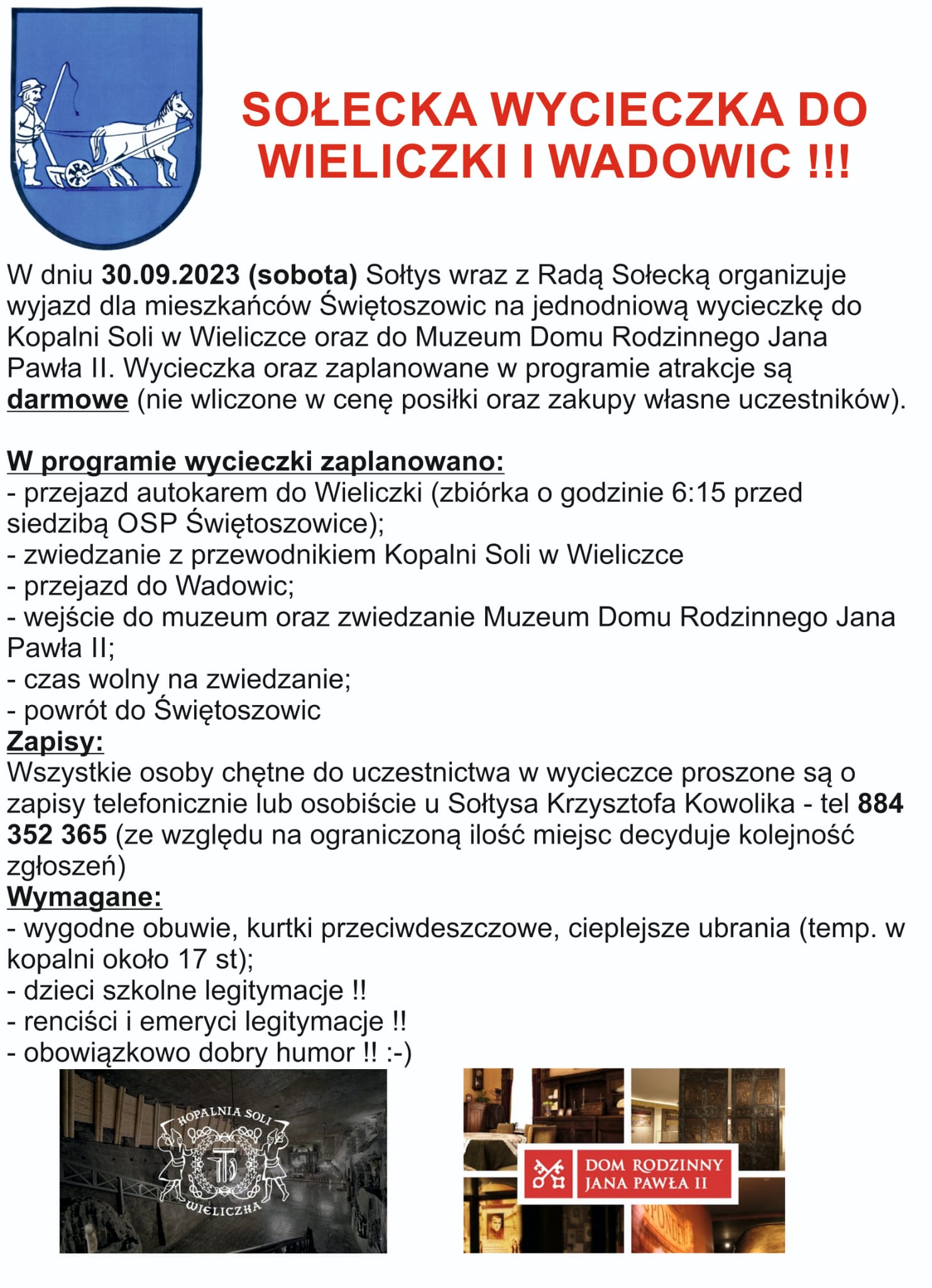 Pozdrowienia z wycieczki do Wieliczki i Wadowic