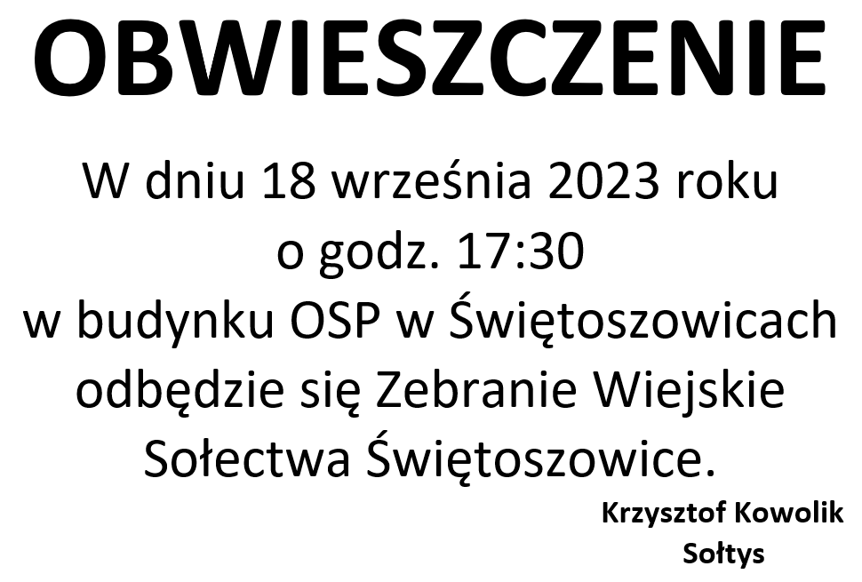 Ogłoszenie o zebraniu wiejskim – wrzesień 2023