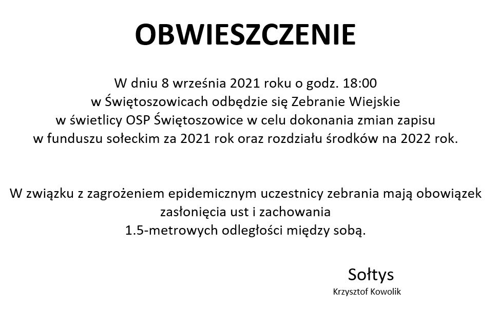 Ogłoszenie zebrania – fundusz sołecki 2021